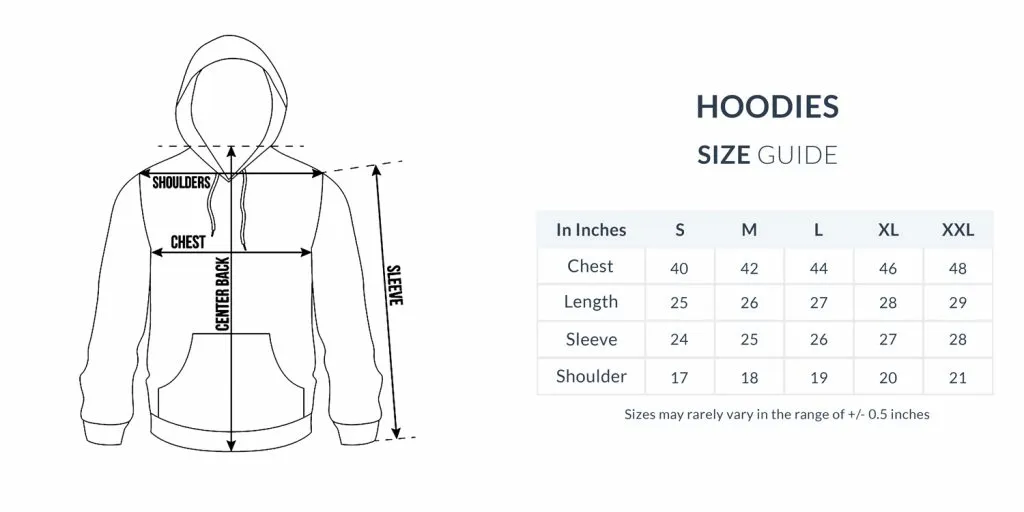 Hoodies Size Chart